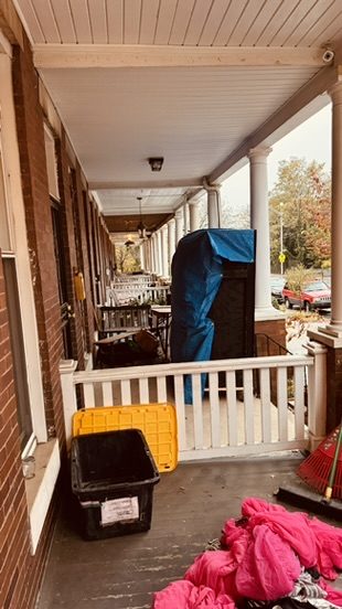 Setup: baby gate and tarps