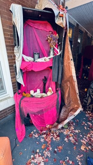 Inside: pink fabric and props
